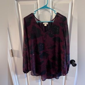 Loft Blouse. Maroon and Black. Size Medium.